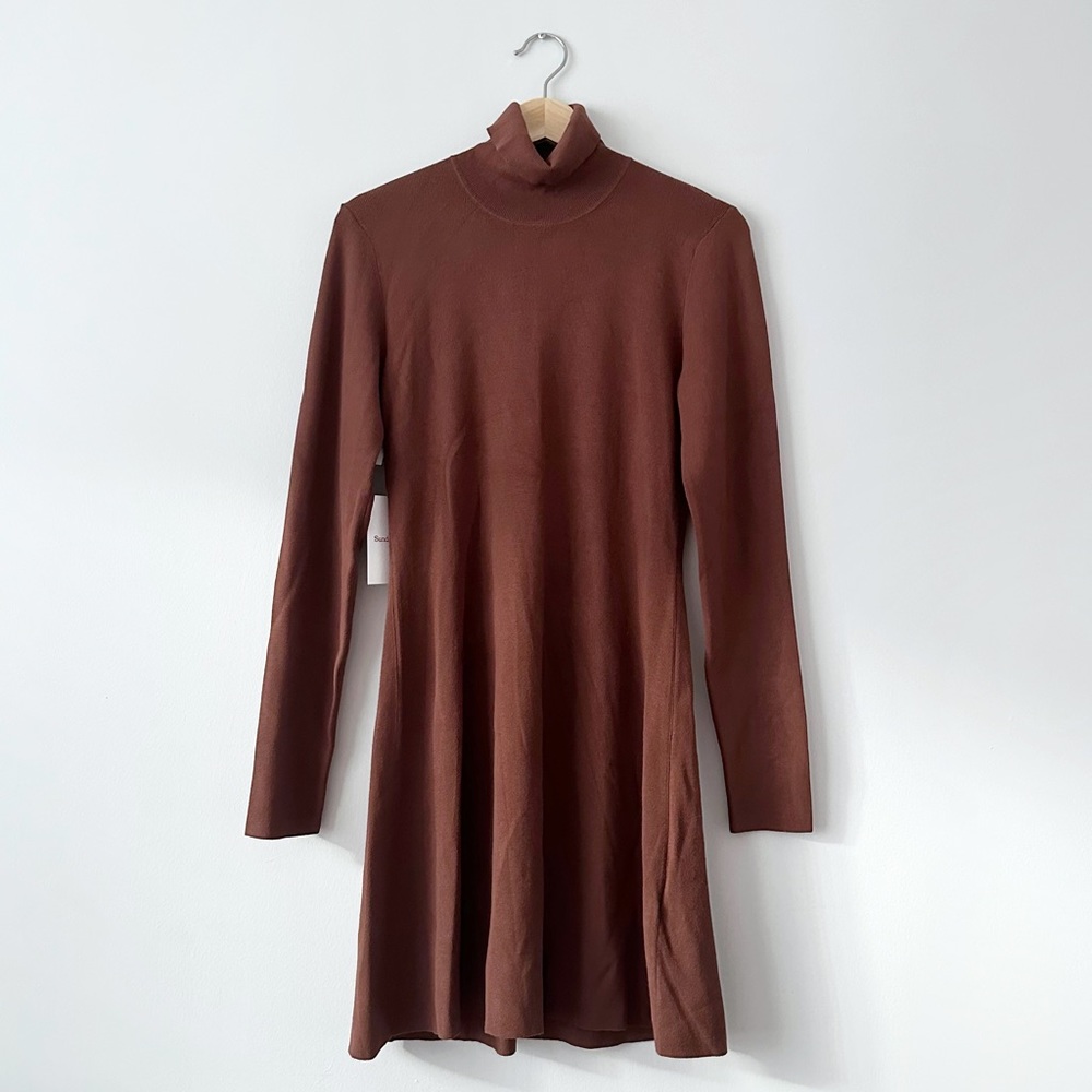 Aritzia Sunday Best Deeley Brown Cognac Spacey Knit Turtleneck Mini Dress M